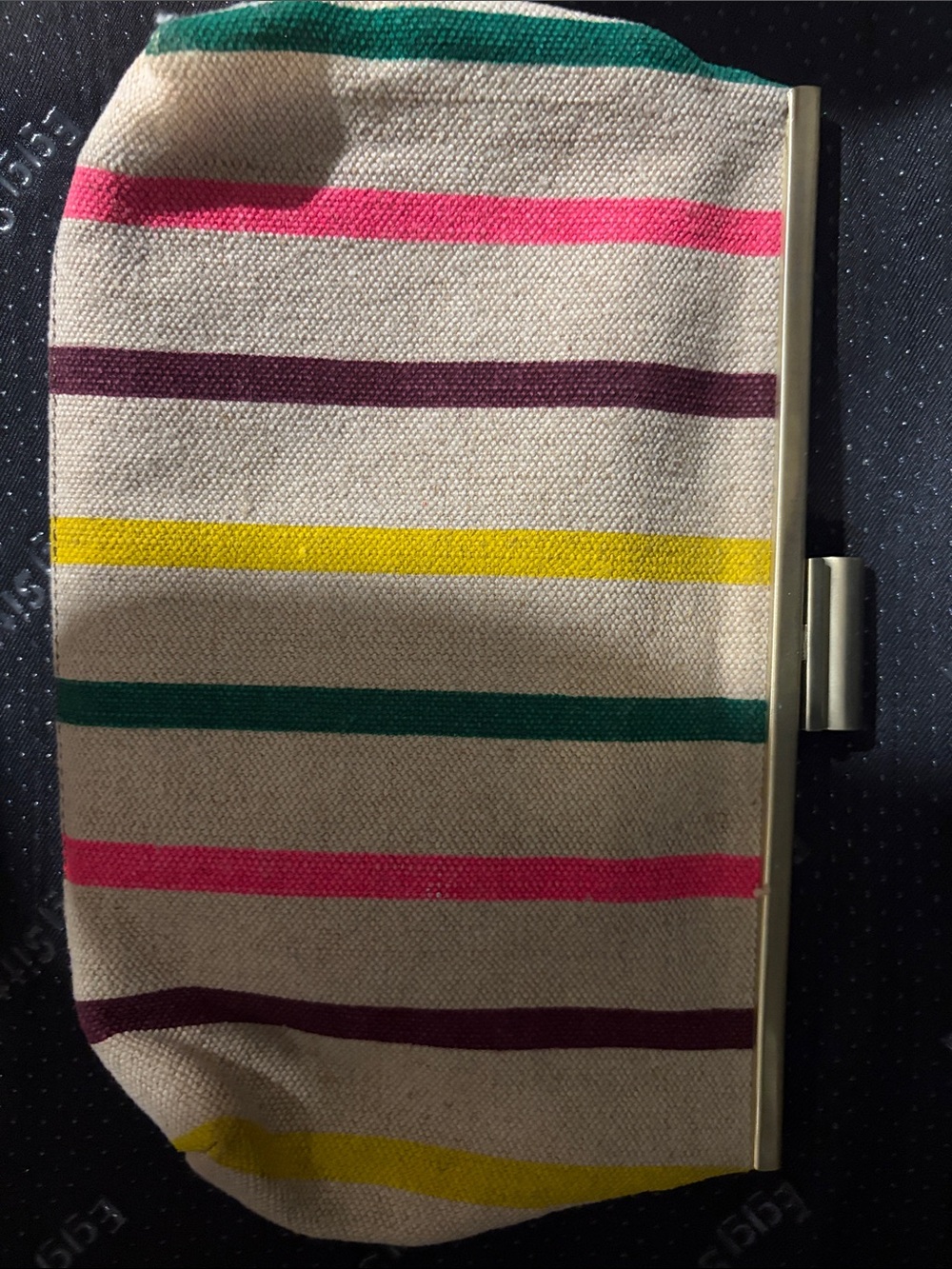 Striped Canvas Clutch Bag in Cream with Pink, Green, Yellow and Purple Stripes